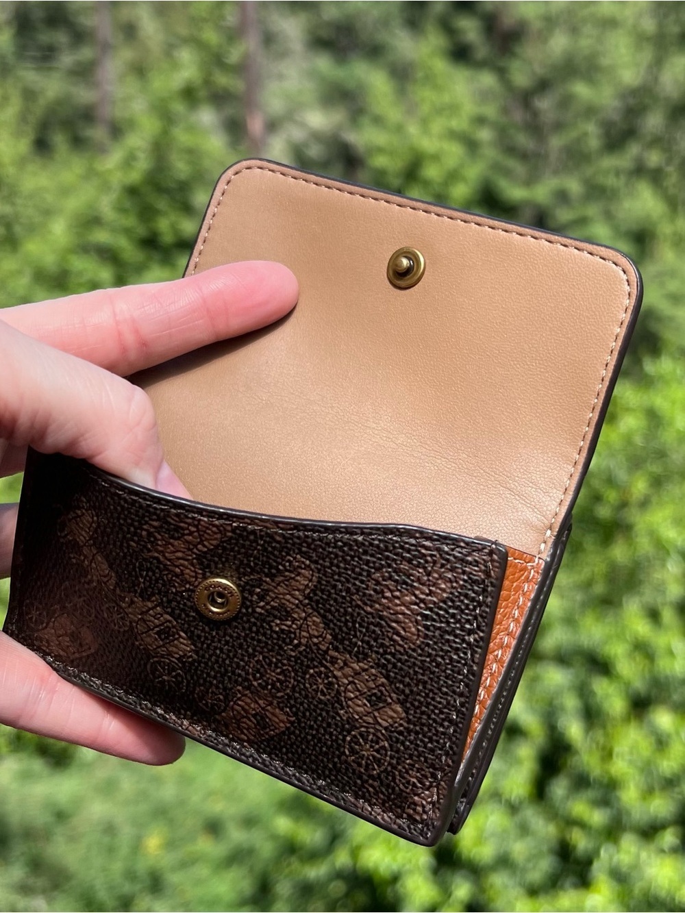 COACH Card Wallet Mini Trifold Wallet Brown Signature Canvas Logo AUTHENTIC - Picture 5 of 10